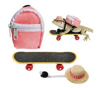 Bearded Dragon Toys - Ensemble de skateboard avec chapeau de reptile et sac à dos, mini accessoire de costume pour animal de compagnie, kit de jouets pour petit animal de compagnie, cage d'habitat