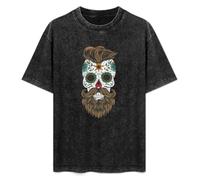 Bearded Sugar Skull Candy Day of The Dead Día De Muertos Mexico Unisex T-Shirt Printed Tee Black Mens Top Shirt L
