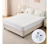 Bearhug Couverture Chauffante 2 Places - Surmatelas Chauffant 135x190cm Tissu Sherpa Blanc 200g/m² Ultra-Doux 45cm Deep Pocket 2 Zones & Commandes 10 Niveaux + Minut. 12h Sécurité CE Lavable Machine