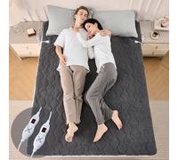 Bearhug Couverture Chauffante 2 Places - Surmatelas Chauffant 135x190cm Tissu Sherpa Gris 200g/m² Ultra-Doux 45cm Deep Pocket 2 Zones & Commandes 10 Niveaux + Minut. 12h Sécurité CE Lavable Machine