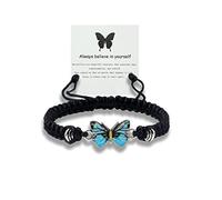 BEARJIA Bracelet papillon réglable avec inscription « Always Believe in Yourself » - Pour femme - Noir