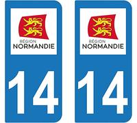 Bearn 14 Région Normandie département région Autocollant Plaque immatriculation Auto Voiture Sticker, Couleur : Bleu, Angle : Arrondi