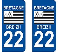 Bearn 22 Côtes d'Amor Bretagne Breizh département région Autocollant Plaque immatriculation Auto Voiture Sticker, Couleur : Bleu, Angle : Arrondi