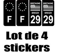Bearn 29 Bretagne Breizh département région + F-Europe Autocollant Plaque immatriculation Auto Voiture Sticker, Couleur : Noir, Angle : Arrondi