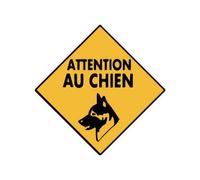 Bearn 2B - Attention au chien autocollant sticker adhesif Jaune - Taille : 17 cm - Métal, Verre, Plastique, Bois, Tissu - Vinyle - Animal - Chien - Forme spécifique - Text-based - Outdoor - 1 Count