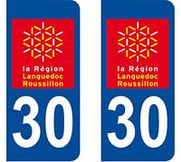 Bearn 30 La Région Languedoc-Roussillon département région Autocollant Plaque immatriculation Auto Voiture Sticker, Couleur : Bleu, Angle : Arrondi