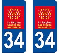 Bearn 34 La Région Languedoc Roussillon Logo département région Autocollant Plaque immatriculation Auto Voiture Sticker, Couleur : Bleu, Angle : Arrondi