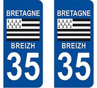 Bearn 35 Bretagne Breizh département Drapeau région Autocollant Plaque immatriculation Auto Voiture Sticker, Couleur : Bleu, Angle : Arrondi