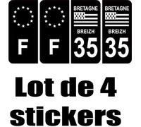 Bearn 35 Bretagne département région + F-Europe Autocollant Plaque immatriculation Auto Voiture Sticker, Couleur : Noir, Angle : Arrondi