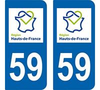 Bearn 59 Hauts-de-France départements région Autocollant Plaque immatriculation Sticker Auto Voiture, Couleur : Bleu, Angle : Arrondi