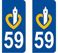 Bearn 59 Nord-Pas-de-Calais département Logo région Autocollant Plaque immatriculation Auto Voiture Sticker, Couleur : Bleu, Angle : Arrondi