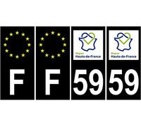 Bearn 59 Région Hauts-de-France département région + F-Europe Autocollant Plaque immatriculation Auto Voiture Sticker, Couleur : Noir, Angle : Droit