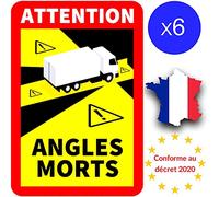 Bearn 6 x Autocollants Sticker Angle Mort Poids Lourds Camion 170 x 250 mm- Stickers Angles Morts pour Camping Car PL Waterproof - Panneau Véhicules Lourds bâches - Etiquettes par Lot de 6 - Officiel