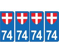 Bearn 74 Haute-Savoie département Logo Autocollant Sticker Plaque immatriculation Auto Voiture x4, Couleur : Bleu, Angle : Arrondi