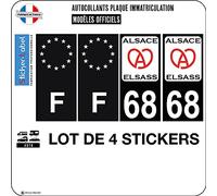 Bearn Lot de 4 stickers 68 Alsace Elsass ville sticker Noir autocollant plaque immatriculation auto 555 - Couleur : droits - Angles : droits