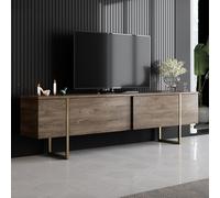 CONCEPT USINE | Meuble TV Bearn 180 cm | Design Bois et Or | 2 Espaces de Rangement Fermés | Finition Noyer et Dorée | Structure Mélaminée Robuste | Élégant, Fonctionnel et Facile à Entretenir