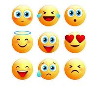 Bearn - Planche Emoticones Adhésif Sticker Logo 125 - Taille : 8 cm - Jaune - Vinyle - Emoticones - Contemporain - 9 Pièces