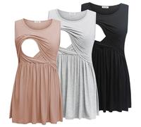 Bearsland Débardeur d'allaitement sans manches à col rond pour femme, Noir, gris clair et rose sale, L