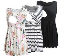 Bearsland Débardeurs d'allaitement pour Femmes sans Manches Encolure dégagée Vêtements d'allaitement Doux Chemise de maternité, Noir, Rayures Blanches, Rose Blanche, L