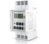 BEARWARE Minuteur digital - pour rail DIN dans armoire de distribution tableaux de distribution - 2 bornes input, 3 bornes output - 16A/3680W - intervalle min. de commutation 1 minute - écran LCD - mo