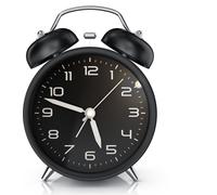 BEARWARE Réveil analogique, rond, avec lumière, rétro, alarme de cloche forte pour les gros dormeurs Utilisation simple, tableau blanc, éclairé, sans tic-tac, vintage