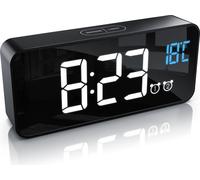 BEARWARE Réveil numérique LED, réveil de voyage, luminosité réglable snooze par toucher, double alarme, snooze, affichage de la température, rechargeable par USB, noir