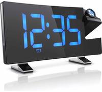 Bearware Réveil numérique, Réveil par projection, Réveil avec projection, variateur, 15 mémoires radio FM, grands chiffres bleus, snooze 5-60 min. Réveil radio par projection numérique, 7 boutons, 2 a