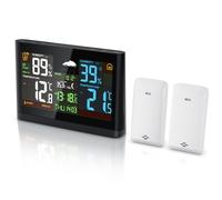 BEARWARE Station météo radio avec écran couleur, station météo radio avec 2 capteurs extérieurs, pression atmosphérique, tendance de température, prévisions météo