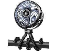 Bearwind Ventilateur portable pour poussette rechargeable USB avec lumière LED nocturne, 4 vitesses et trépied amovible à 360° - pour voyage, voiture et berceaux