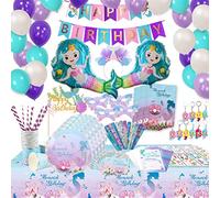 Bea's Party Decoration anniversaire sirene, vaisselle carton kit anniversaire fille, Assiette sirène, deco gateau sirene, invitations sirene, cadeau pinata sirene