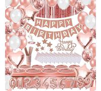 Bea's Party Vaisselle Anniversaire Fille - Deco Anniversaire Rose Gold, Assiette, Gobelet, Nappe, Ballon, Serviette, Rideau, Guirlande, Chiffre Rose