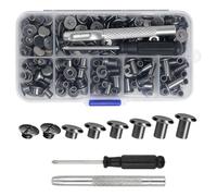 BEASAFY 110 Sets Rivet Cuir, Vis Chicago avec Tournevis, M5 x 5/6 /7/9 /11/13 mm Rivet a Visser, Vis de Reliure Chicago pour Sacs Décoration Artisanat Bagages (Noir)