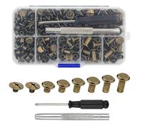 BEASAFY 110 Sets Rivet Cuir, Vis Chicago avec Tournevis, M5 x 5/6 /7/9 /11/13 mm Rivet a Visser, Vis de Reliure Chicago pour Sacs Décoration Artisanat Bagages (Bronze Antique)