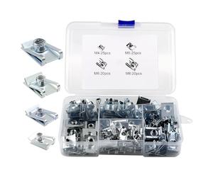 BEASAFY 90 Pièces Écrous en Tôle en U, M4 M5 M6 M8 Clip à Vis Écrou Kit, Écrou de Serrage Filetés, Acier Galvanisé Agrafe Clips Fixation Voiture, Écrous à Circlip pour Vis de Carrosserie