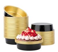 Beasea Lot de 100 ramequins jetables en aluminium de 10,2 cm, 215 ml, mini ramequins sans couvercles pour cupcakes - Tasses de cuisson en aluminium pour fête - Noir et doré