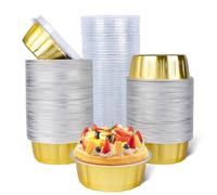 Beasea Lot de 120 ramequins jetables avec couvercles, 227 g, 10,2 cm, mini moules ronds en aluminium doré pour crème brûlée, petits moules à tarte, cupcakes, tarte, moules individuels pour la cuisson