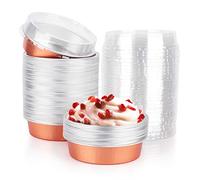 Beasea Lot de 50 mini moules à tarte jetables, moules à pâtisserie avec couvercles, en aluminium rose doré