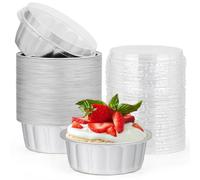 Beasea Lot de 50 ramequins avec couvercles, 236,8 g - Gobelets jetables en aluminium pour la pâtisserie, la crème brûlée, les muffins, les cupcakes, les pudding - Pour fête, mariage, anniversaire
