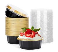 Beasea Lot de 50 ramequins jetables avec couvercles, 236,8 g, en feuille d'aluminium, pour crème brûlée, muffins, cupcakes, pudding pour fête, mariage, anniversaire