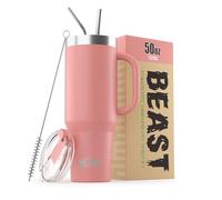 Beast Gobelet - 1500 ml (50 oz) - Rose fleuri | Gobelet réutilisable en acier inoxydable, isolé sous vide | avec + 2 pailles et brosse de nettoyage | Gourde de voyage à double paroi parfaite pour le