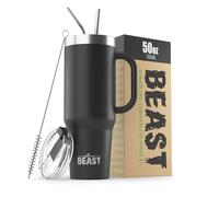 Beast Gobelet isotherme à double paroi en acier inoxydable pour café et glace - 1400 ml - Noir mat