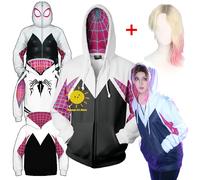 BEAST KINGDOM Gwen Stacy Cosplay pour femmes Spider Gwen Cosplay Costume blanc pull à capuche veste perruque Halloween fête Cos cadeau Style B