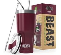 BEAST Mug Isotherme Cafe - 1050ml I Canneberge I Acier Inoxydable I Réutilisable, Tasses Isothermes I 2 Pailles et Brosse Nettoyage I Thermos Cafés de Voyage Double Paroi I Café Chaud ou Glacé