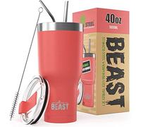 BEAST Mug Isotherme Cafe - 1050ml I Corail I Acier Inoxydable I Réutilisable, Tasses Isothermes I 2 Pailles et Brosse Nettoyage I Thermos Cafés de Voyage Double Paroi I Café Chaud ou Glacé
