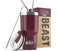 BEAST Mug Isotherme Cafe - 550ml I Canneberge I Acier Inoxydable I Réutilisable, Tasses Isothermes I 2 Pailles et Brosse Nettoyage I Thermos Cafés de Voyage Double Paroi I Café Chaud ou Glacé