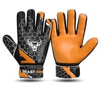 BEAST RAGE Gants de Gardien de But pour Enfants,garçons et Jeunes,Gants de Gardien de But en Latex antidérapant 4MM,Support de Poignet (Orange, Taille 7 (S/M))