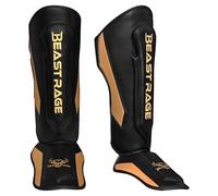 BEAST RAGE Protège-Tibias pour Kickboxing, Muay Thai, Arts Martiaux, MMA avec Protection du Cou-de-Pied, équipement d'entraînement MMA, équipement d'entraînement Sparring, BJJ, karaté (Doré, S)