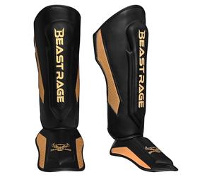 BEAST RAGE Protège-Tibias pour Kickboxing, Muay Thai, Arts Martiaux, MMA avec Protection du Cou-de-Pied, équipement d'entraînement MMA, équipement d'entraînement Sparring, BJJ, karaté