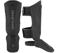 BEAST RAGE Protège-Tibias pour Kickboxing Muay Thai,Protège-Tibias pour Arts Martiaux MMA,Protège-Jambes avec Protection du Cou-de-Pied,Équipement d'entraînement MMA (Noir, L)