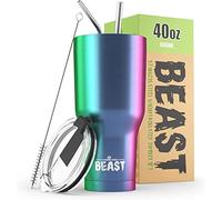 Beast Tumbler - 1050 ml (40 oz), Acier Inoxydable | Gobelet isotherme en acier inoxydable réutilisable | Avec 2 pailles et brosse de nettoyage | Double paroi, idéal pour café chaud ou glacé | Sans BPA